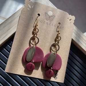 Marron red polymer clay earrings
